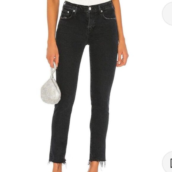 AGOLDE Women Toni Ankle Distressed Black Straight Jeans Size 27 - Picture 1 of 5